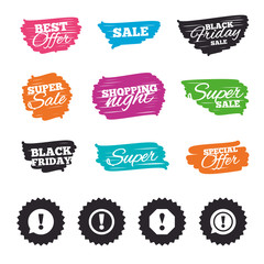 Attention icons. Exclamation speech bubble.