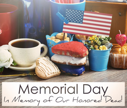 happy memorial day card with Patriotic breakfast  USA background. toned image 