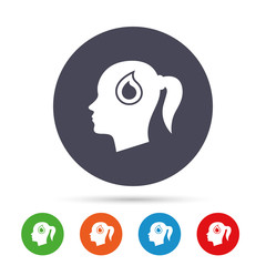 Head with drop sign icon. Female woman head.