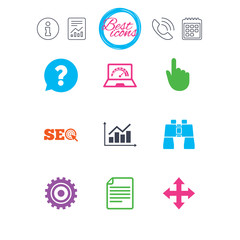 Internet, seo icons. Analysis chart sign.