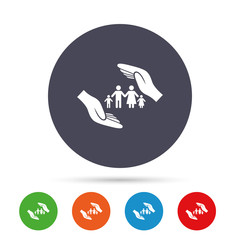 Family life insurance sign icon. Hands protect.