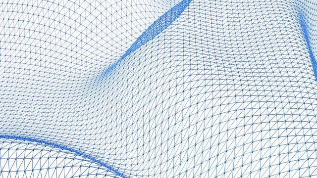 Abstract clean blue waving 3D grid or mesh as cartoon background. Blue geometric vibrating environment or pulsating math background.