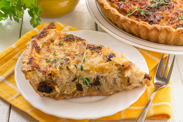 Delicious homemade quiche with cabbage and dried prunes