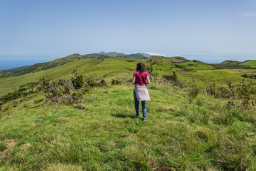 Naklejka na ściany i meble Green and hilly landscape of Pico Island, Azores, Portugal