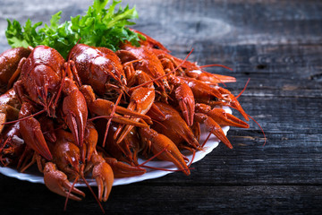 Plate of tasty boiled crayfish