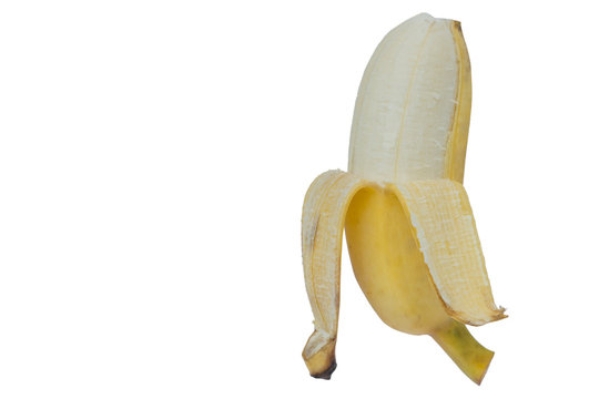 Peeled Cultivated banana isolated on white background