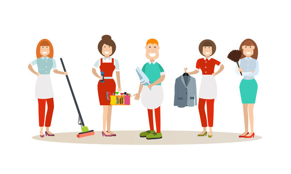 Cleaning people vector illustration in flat style