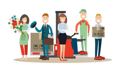 Fototapeta premium Delivery people concept vector illustration in flat style