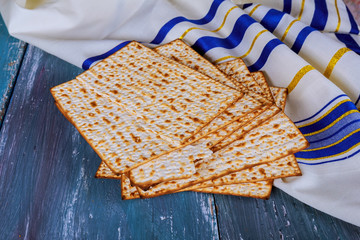 Jewish bread matza on wood