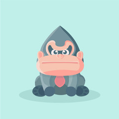 Vector illustration of a cute fatty and furry big cartoon gorilla.