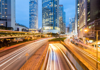 Fototapeta na wymiar Hong Kong and traffic at evening
