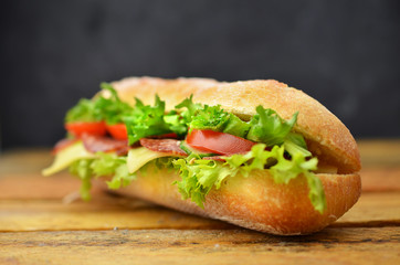 Sandwich with coffee in restaurant.