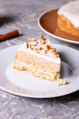 Cake with peanuts on a plate