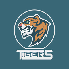 Tiger head mascot, side view. Vector illustration.