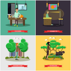 Vector set of bad habits concept posters in flat style