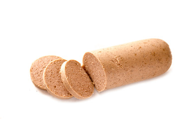 Liver sausage on a white background