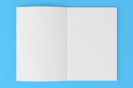 Blank white open brochure mock-up on blue background