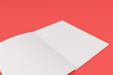 Blank white open brochure mock-up on red background