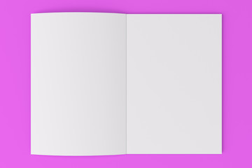 Blank white open brochure mock-up on violet background