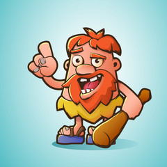 Cartoon caveman smiling. A unique character. Vector illustration.