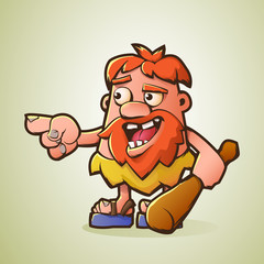 Cartoon caveman smiling. A unique character. Vector illustration.
