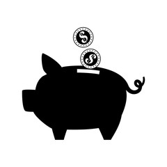 contour save coins money inside pig, vector illustration