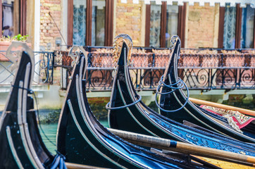 Venice gondolas and houses over water of canal, Italy