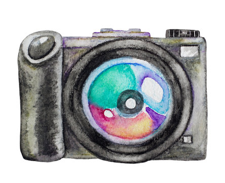 camera isolated on white. watercolor illustration