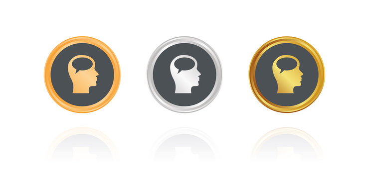 Kopf mit Sprechblase - Bronze, Silber, Gold Buttons