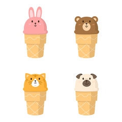 happy animal face icecream isolated vector illustration