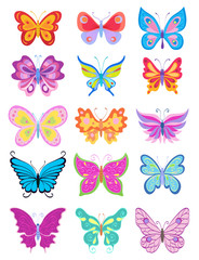 Plakat set of cartoon butterflies. vector illustration