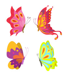 cartoon flying butterflies set isolated on white. vector illustration