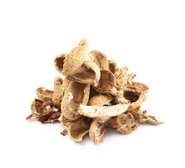 Pile of peanut shells isolated