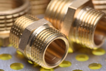 Brass Fittings for Water and Gas Closeup