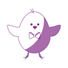 cute chicken with bow tie icon over white background.  vector illustration