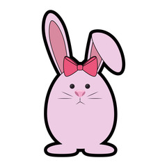 cute easter bunny with bow tie icon over white background. colorful design. vector illustration