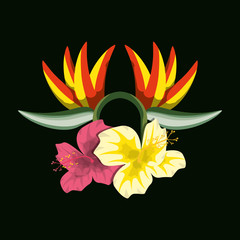 tropical concept with beautiful and colorful flowers, vector illustration