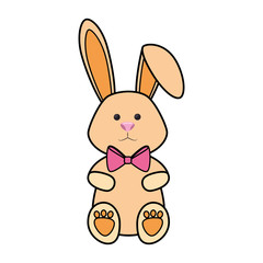 cute easter bunny with bow tie icon over white background. colorful design. vector illustration