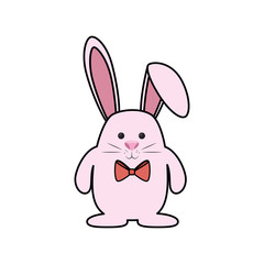 cute easter bunny with bow tie icon over white background. colorful design. vector illustration