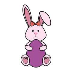 easter bunny with egg icon over white background. colorful design. vector illustration