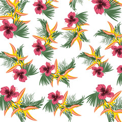 tropical concept with beautiful and colorful flowers pattern, vector illustration
