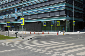 The empty solar spring intersection and crosswalks