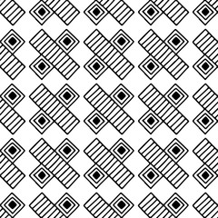 Seamless vector pattern. Black and white geometrical background with hand drawn decorative tribal elements. Print with ethnic, folk, traditional motifs. Graphic vector illustration.