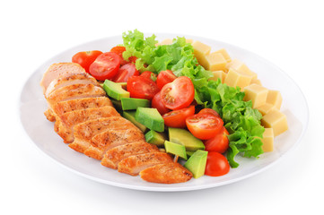 Fitness, sport salad on white background.