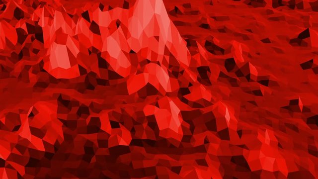 Abstract red low poly surface as elegant environment in stylish low poly design. Polygonal mosaic background with vertex, spikes. Red low poly background waving. Cartoon modern 3D design.