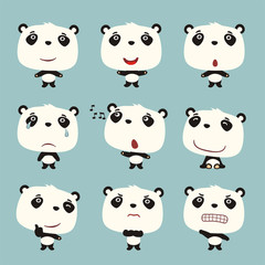 Fototapeta premium Set funny panda bear in different poses. Collection isolated panda bear in cartoon style for design children holiday and goods.