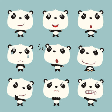 Set funny panda bear in different poses. Collection isolated panda bear in cartoon style for design children holiday and goods.