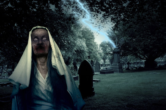 Zombie Graveyard Ghost With Lightening
