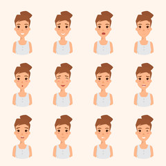 emotion face of woman collection. illustration vector of a flat design. set of people icons.