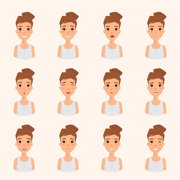 emotion face of woman collection. illustration vector of a flat design. set of people icons.
